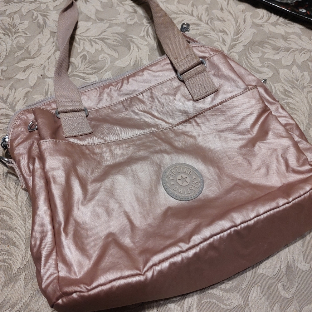 🩷👛🩷(Reduced) Shimmering Kipling Frosted Iridescent Blush Pink Utility Handbag - Picture 15 of 15